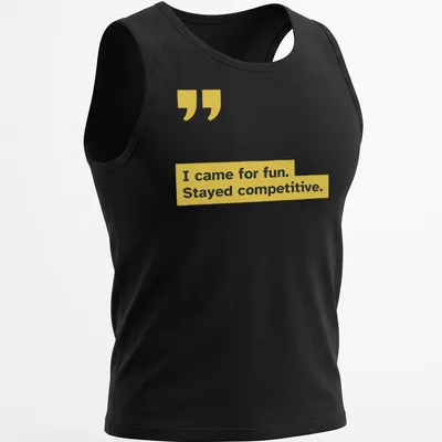 Modern minimalist T-shirt with competitive sports text in yellow and black — printed on a tank top