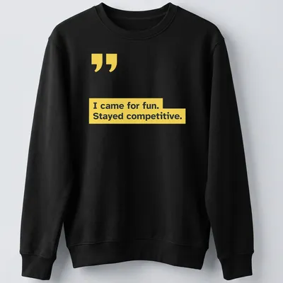 Modern minimalist T-shirt with competitive sports text in yellow and black — printed on a unisex sweatshirt