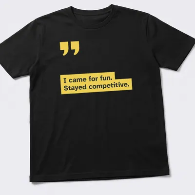 Modern minimalist T-shirt with competitive sports text in yellow and black