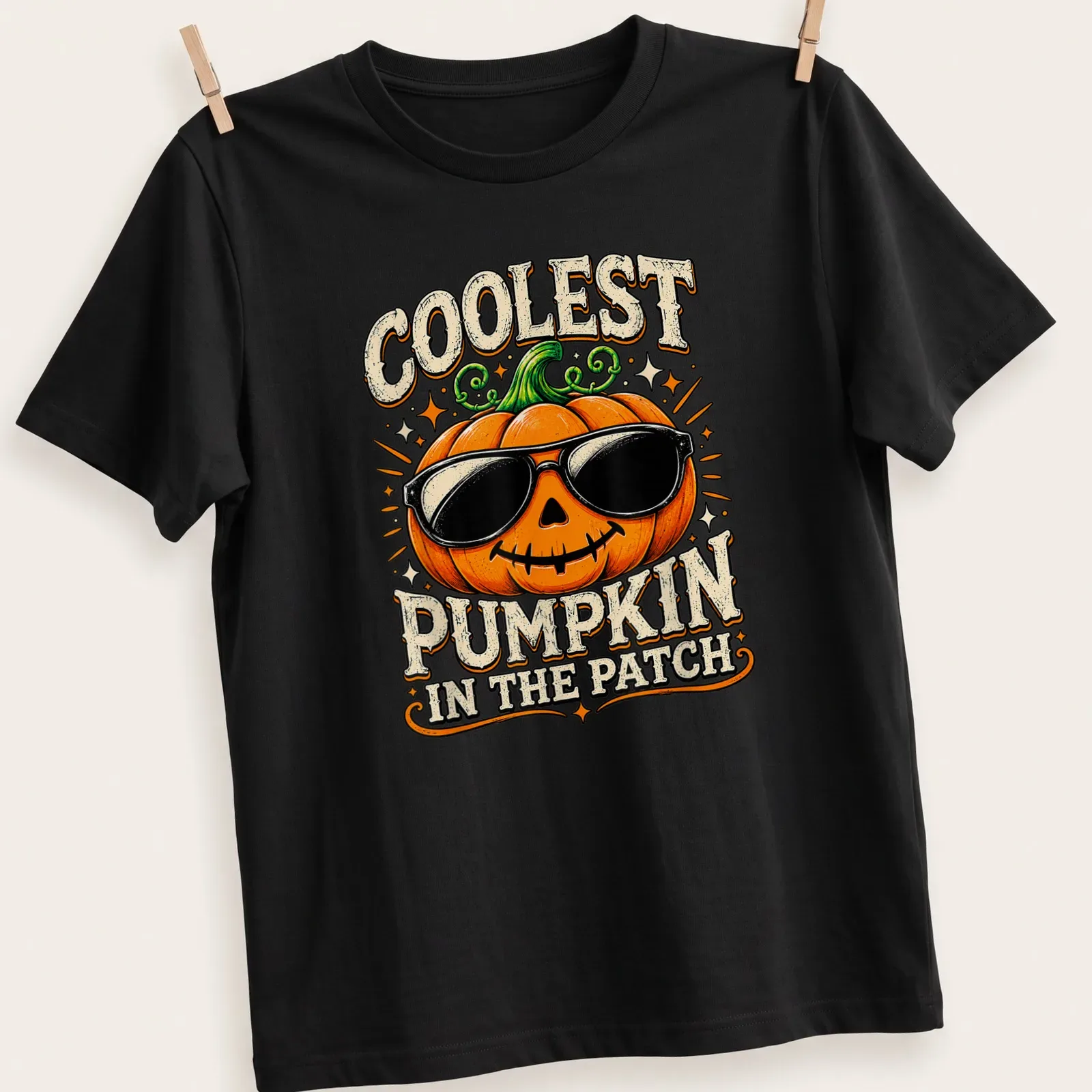 Vintage cartoon-style t-shirt featuring a cheerful pumpkin with text about being the coolest pumpkin. — printed on a unisex t-shirt
