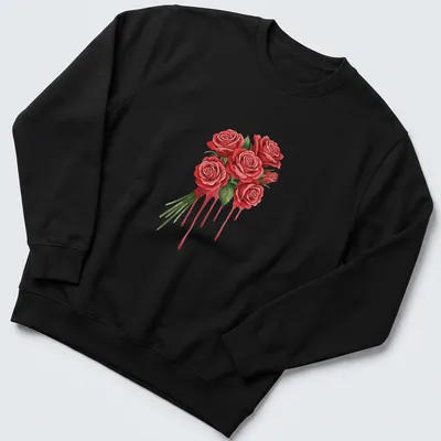 Watercolor print of a crimson rose bouquet with fluid drip style — printed on a unisex sweatshirt