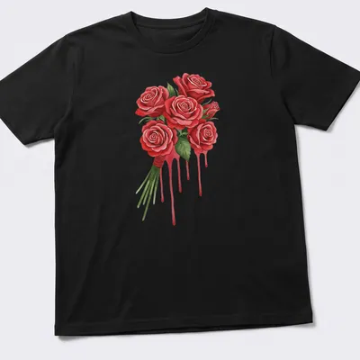 Watercolor print of a crimson rose bouquet with fluid drip style