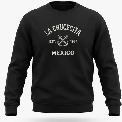 Vintage print of crossed boat anchors with La Crucecita Mexico text — printed on a unisex sweatshirt