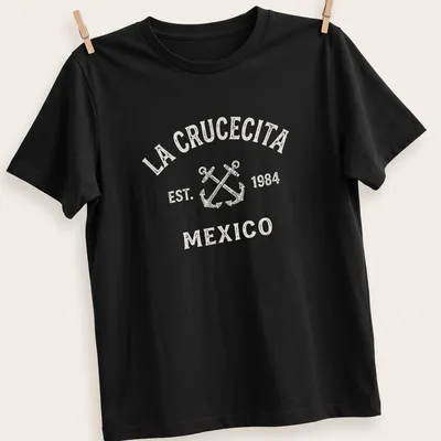 Vintage print of crossed boat anchors with La Crucecita Mexico text