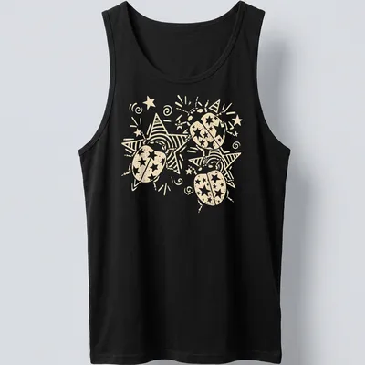 Y2K grunge design featuring a cute ladybug in cream and white colors — printed on a tank top