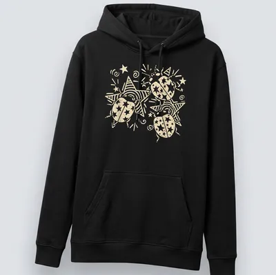Y2K grunge design featuring a cute ladybug in cream and white colors — printed on a unisex hoodie