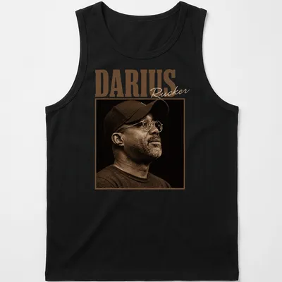 Vintage monochrome Darius Rucker t-shirt with distressed lettering — printed on a tank top