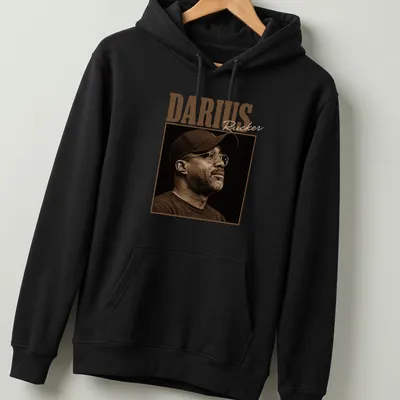 Vintage monochrome Darius Rucker t-shirt with distressed lettering — printed on a unisex hoodie