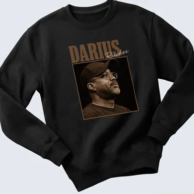 Vintage monochrome Darius Rucker t-shirt with distressed lettering — printed on a unisex sweatshirt