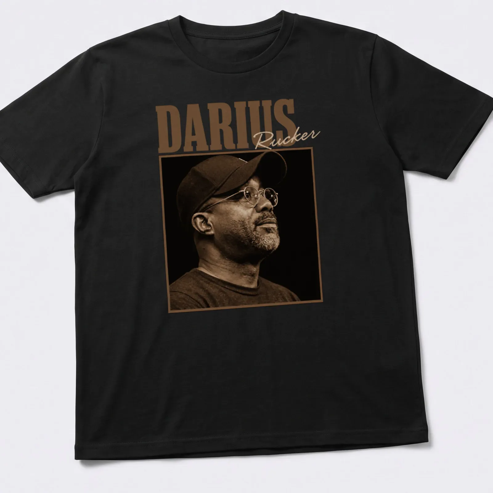 Vintage monochrome Darius Rucker t-shirt with distressed lettering — printed on a unisex t-shirt
