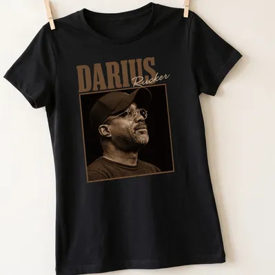 Vintage monochrome Darius Rucker t-shirt with distressed lettering — printed on a women's shirt