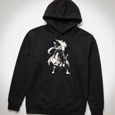 Minimalist silhouette of a Dead Cells character in light gray on white. — printed on a unisex hoodie