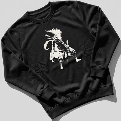 Minimalist silhouette of a Dead Cells character in light gray on white. — printed on a unisex sweatshirt