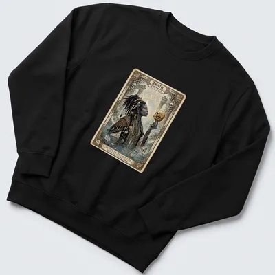 Gothic design featuring the Death Tarot card with intricate details and colors. — printed on a unisex sweatshirt