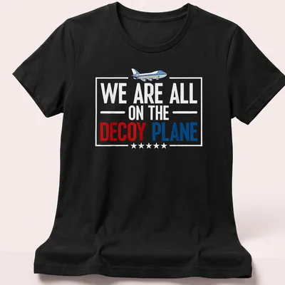 Illustrative shirt featuring a decoy plane and playful text about life. — printed on a women's shirt