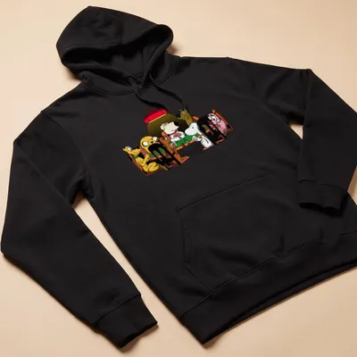 Cartoon of dogs playing poker in various colors, showcasing humor and camaraderie — printed on a unisex hoodie