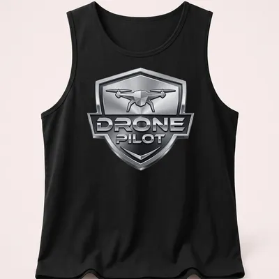 3D metallic design featuring a drone with the text Drone Pilot — printed on a tank top