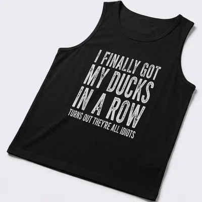 Vintage shirt with humorous text about ducks and disorganization — printed on a tank top