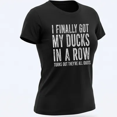 Vintage shirt with humorous text about ducks and disorganization — printed on a women's shirt