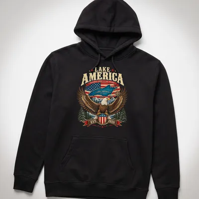 Vintage T-shirt featuring an eagle and the text about Lake Ontario. — printed on a unisex hoodie