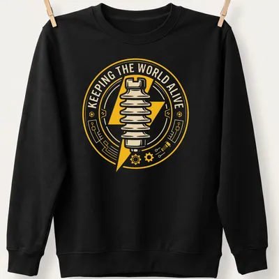 Circular emblem design showcasing 'Keeping The World Alive' with lineman badge — printed on a unisex sweatshirt
