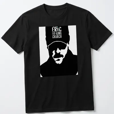 Bold graphic of Eric Church's silhouette with vibrant text in black, white, green, and blue.