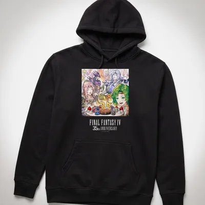 Colorful illustration of Final Fantasy IV characters with anniversary text — printed on a unisex hoodie
