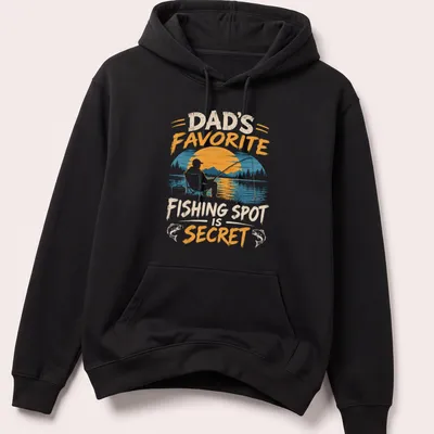 Vintage retro Fishing Dad t-shirt with a person fishing and text above — printed on a unisex hoodie