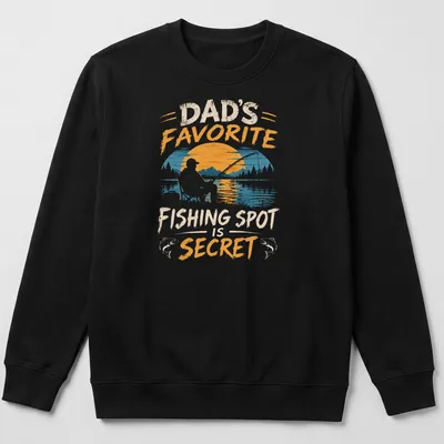 Vintage retro Fishing Dad t-shirt with a person fishing and text above — printed on a unisex sweatshirt