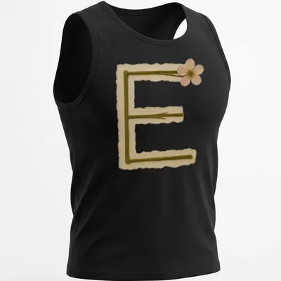Vintage Floral Letter E design on a T-shirt in beige, green, and pink — printed on a tank top