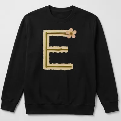 Vintage Floral Letter E design on a T-shirt in beige, green, and pink — printed on a unisex sweatshirt