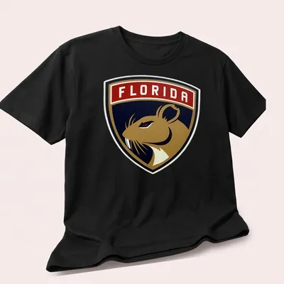 Florida Panthers logo T-shirt featuring bold colors and emblematic design — printed on a unisex t-shirt (angled view)