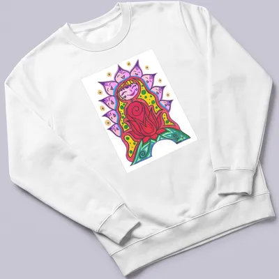 Colorful cartoon design of a Flowering Woman with vibrant floral elements — printed on a unisex sweatshirt