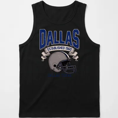 Retro football helmet design with text showcasing Dallas established 1960 — printed on a tank top