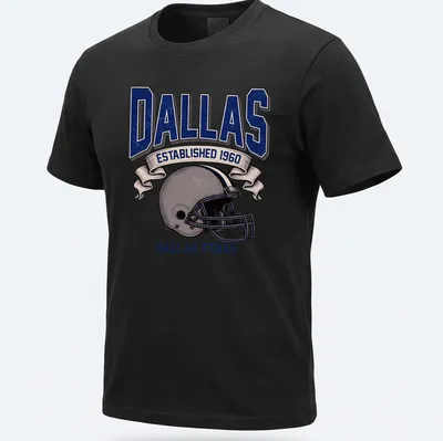 Retro football helmet design with text showcasing Dallas established 1960 — printed on a unisex t-shirt