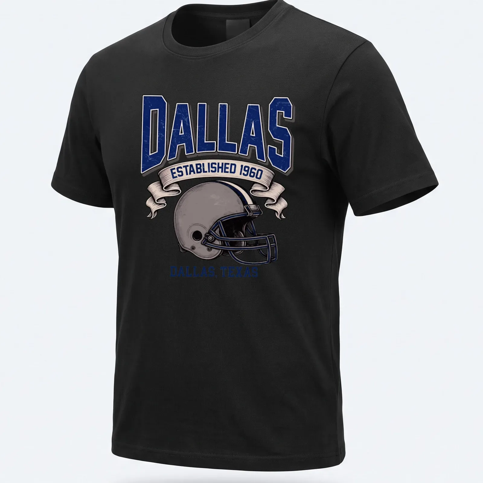 Retro football helmet design with text showcasing Dallas established 1960 — printed on a unisex t-shirt