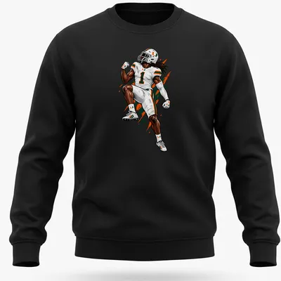 Dynamic illustration of a football player celebrating with arms raised in vibrant colors — printed on a unisex sweatshirt