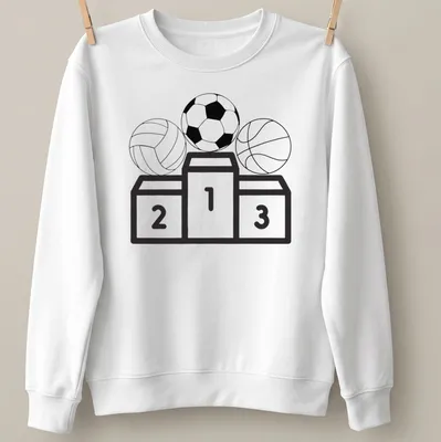 Line-art design of football, volleyball, and basketball icons on a podium — printed on a unisex sweatshirt