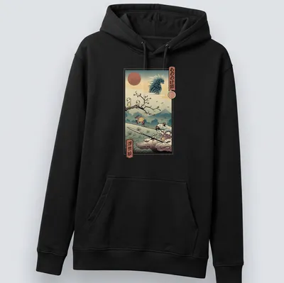 Ukiyoe style Forest Spirit Samurai illustration with Japanese text — printed on a unisex hoodie