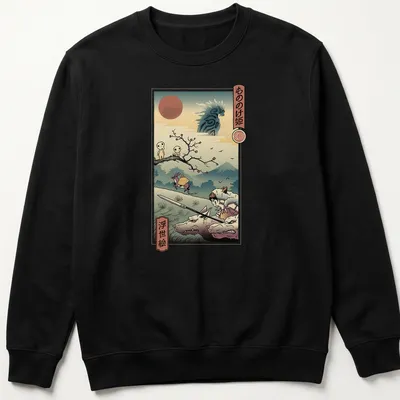 Ukiyoe style Forest Spirit Samurai illustration with Japanese text — printed on a unisex sweatshirt
