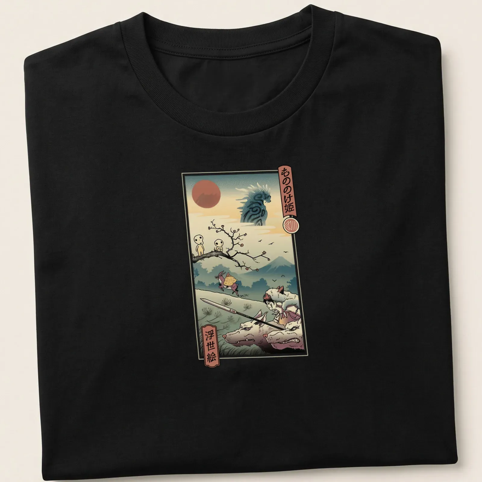 Ukiyoe style Forest Spirit Samurai illustration with Japanese text — printed on a unisex t-shirt