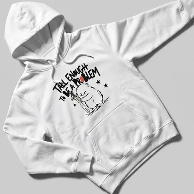 Cartoon character holding a sword with text 'Tall Enough To Be A Problem' in black and red — printed on a unisex hoodie