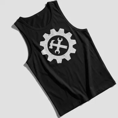 Funny black and white engineer gear symbol illustration. — printed on a tank top