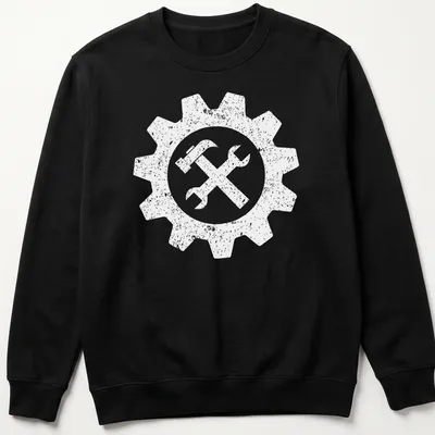 Funny black and white engineer gear symbol illustration. — printed on a unisex sweatshirt