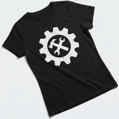 Funny black and white engineer gear symbol illustration. — printed on a women's shirt