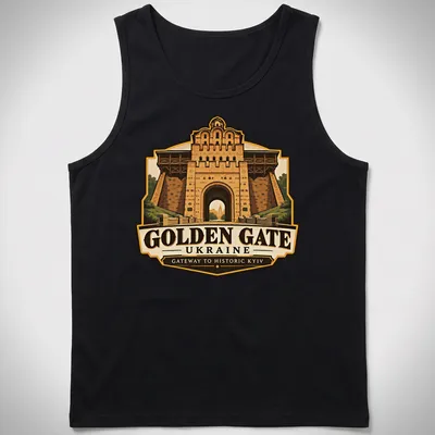 Vintage illustration of the Golden Gate in Kyiv with rich colors and detailed design — printed on a tank top