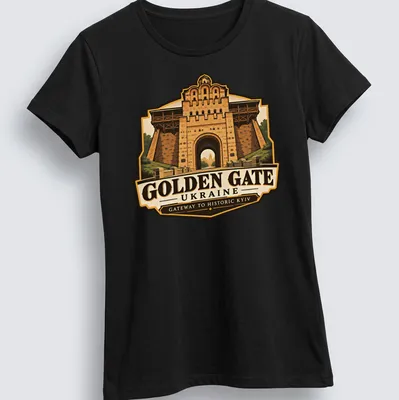 Vintage illustration of the Golden Gate in Kyiv with rich colors and detailed design — printed on a women's shirt