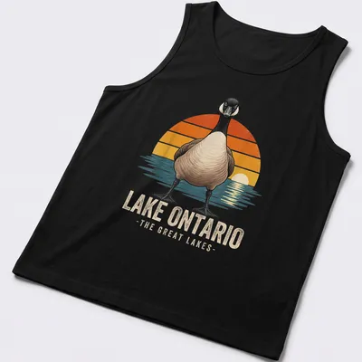 Vintage illustration of a goose at Lake Ontario, featuring warm colors — printed on a tank top