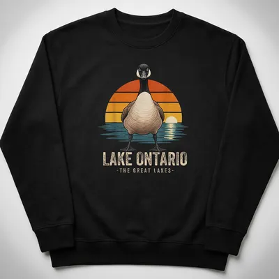 Vintage illustration of a goose at Lake Ontario, featuring warm colors — printed on a unisex sweatshirt