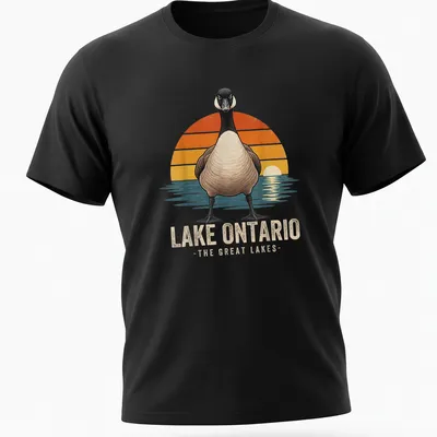Vintage illustration of a goose at Lake Ontario, featuring warm colors — printed on a unisex t-shirt